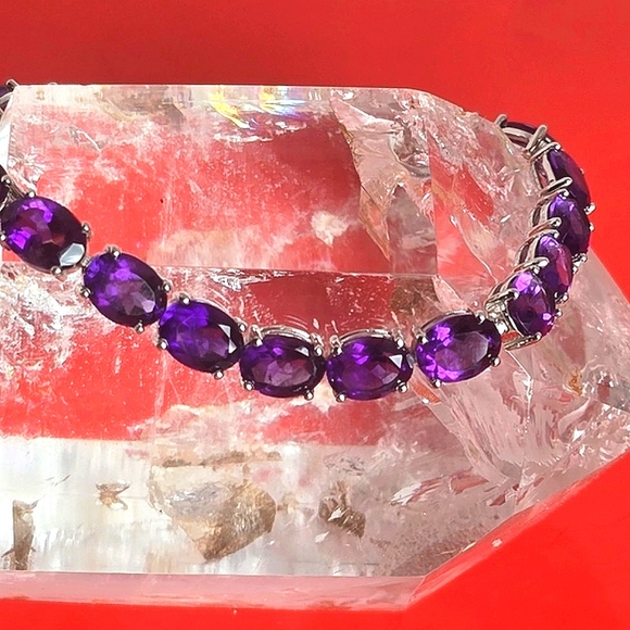 925 Sterling Silver Bracelet 7.0" with Natural Amethyst 6x8mm Gemstone - Picture 9 of 10